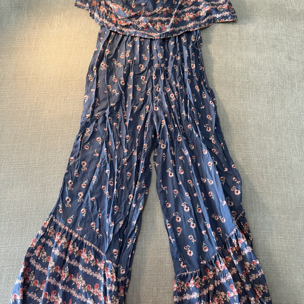 Japna Navy Floral Wide-Leg Jumpsuit - Picture 1 of 4
